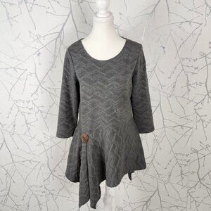 Red Coral Gray Textured Chevron Asymmetrical Flowy Tunic